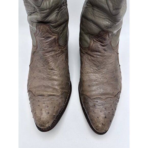 Montana Vtg Mens Ostrich Leather Western Cowboy Boots Sz 8.5 EE Gray Brown